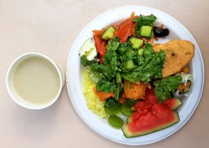 Buffet. Food at the opening event at Loving Hut in Zuunmod