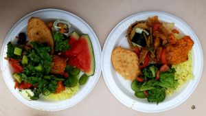 Buffet. 
Food at the opening event at Loving Hut in Zuunmod