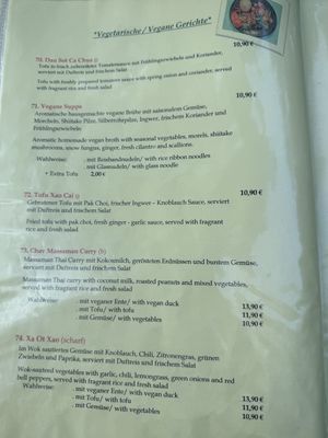 Menu 1/2 vegan/vegetarian section.  at Willis Restaurant in Berlin