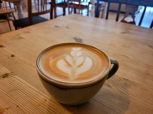 Latte (Oat Milk). at Becws Melyn in Llanberis