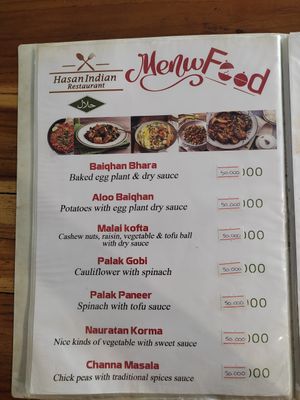 Some veg options have egg but tofu is available in other dishes at Hasan Indian Restaurant in Pakse