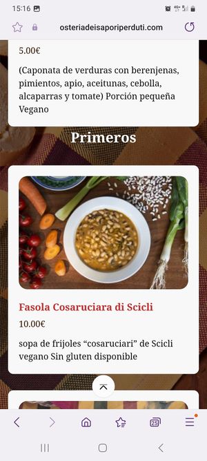 Menú at Osteria dei Sapori Perduti in Modica