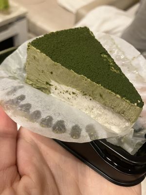 Matcha white chocolate cake slice   at Naki - vegan sweets in Osaka
