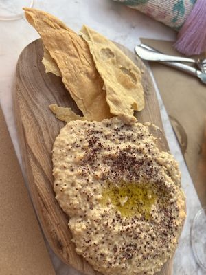 Hummus and pita chips   at Volkan on the Rocks in Santorini
