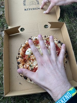 Classic Margherita with my hand for size referencee  at Stones Throw Kitchen in Fareham