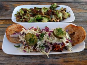 Brussels sprouts and BBQ jackfruit sliders at Seabirds Kitchen - The LAB in Costa Mesa