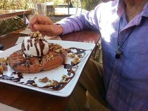 Chaffle with vanilla ice cream and toasted walnuts at Seabirds Kitchen - The LAB in Costa Mesa