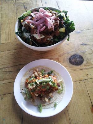 Holy Smokes Bowl and Korean tacos 😋 at Seabirds Kitchen - The LAB in Costa Mesa