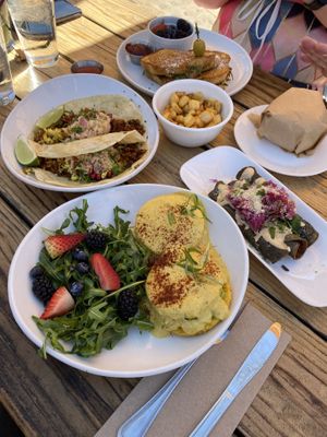 Brunch spread plus side of taquitos  at Seabirds Kitchen - The LAB in Costa Mesa