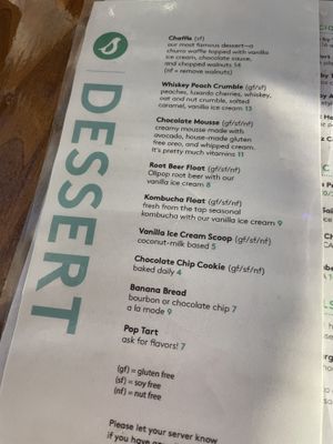 Dessert menu  at Seabirds Kitchen - The LAB in Costa Mesa