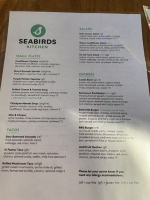 Main menu   at Seabirds Kitchen - The LAB in Costa Mesa
