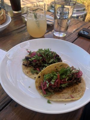 Mushroom tacos, pear mocktail  at Seabirds Kitchen - The LAB in Costa Mesa