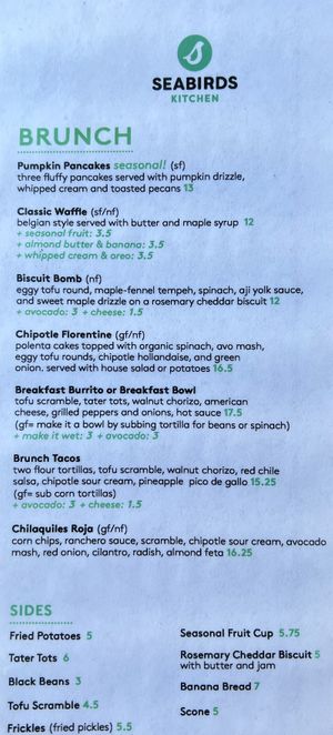 Brunch menu   at Seabirds Kitchen - The LAB in Costa Mesa