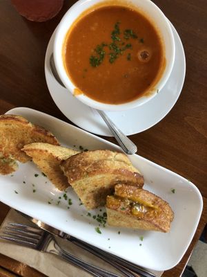 Tomato Soup and Old Town Grilled Cheese made with cashew gruyere spread at Seabirds Kitchen - The LAB in Costa Mesa