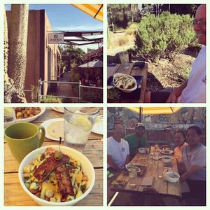 running group enjoying brunch at Seabirds! pic of burrito bowl - DELISH! at Seabirds Kitchen - The LAB in Costa Mesa