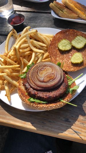 Beet burger. Omg sooo delicious! The almond butter 🤤 at Seabirds Kitchen - The LAB in Costa Mesa