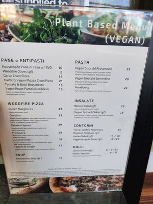 Vegan menu at Andiamo Trattoria Rhodes in Rhodes