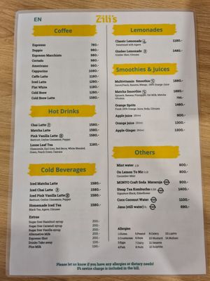 Getränkekarte at Zili's Health Bar in Budapest