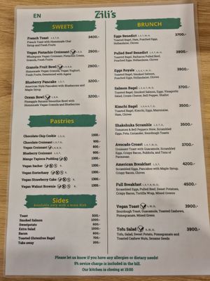 Menü at Zili's Health Bar in Budapest