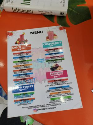 Menu at Da Smoothie Jawn in Philadelphia
