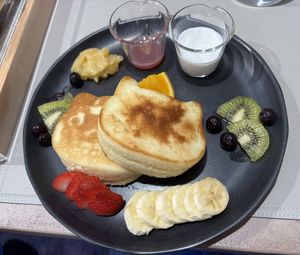 Cat pancakes were fluffy and delicious!  at Vegan Cafe Tsukineko in Osaka