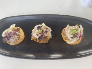 Eggplant arempas   at Elements Restaurant in Oranjestad