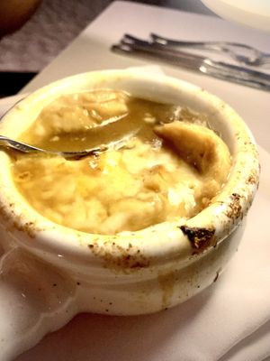 Vegan French Onion Soup  at Elements Restaurant in Oranjestad
