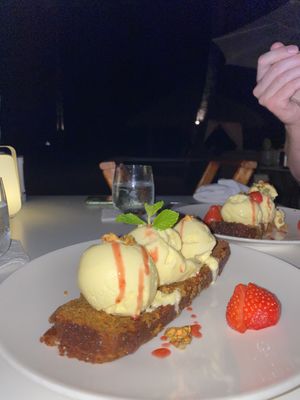 Vegan carrot cake   at Elements Restaurant in Oranjestad