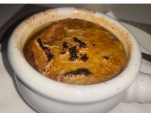 Vegan French onion soup  at Elements Restaurant in Oranjestad