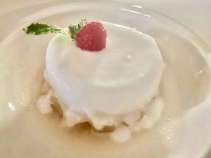 Caramelized pineapple served with coconut sorbetto   at Elements Restaurant in Oranjestad