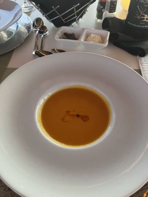 Carrot & Ginger soup  at Elements Restaurant in Oranjestad