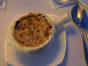 French Onion Soup - made Vegan at Elements Restaurant in Oranjestad