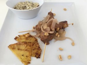 Vegan Lunch Menu - Peanut Tempeh Satay  at Elements Restaurant in Oranjestad