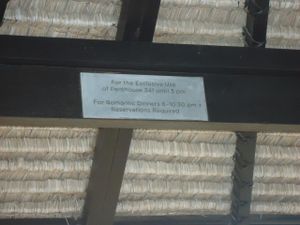 Sign on our palapa at Elements Restaurant in Oranjestad