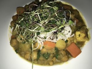 Madras Style Curry Tofu at Elements Restaurant in Oranjestad
