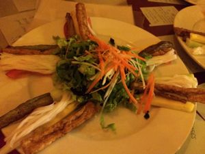 spring rolls filling at Aubergine Cafe in Hanoi