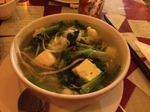 vegetarian veggie tofu soup at Aubergine Cafe in Hanoi