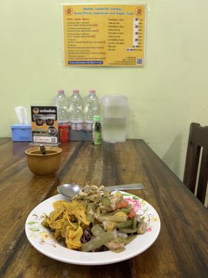 Curried vegetables with rice  at Veg Restaurant in Hua Hin