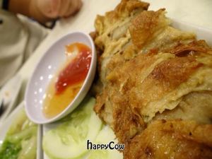 fried chicken with sweet and sour dipping sauce at VegeGood in Kuala Lumpur