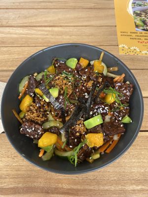 Vegan poke bowl with tempeh (SO good!!!)  at PokeMu in Gili Trawangan