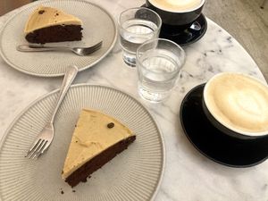 Chocolate cake with mocha frostingg  at Corde Coffee  in Geneva