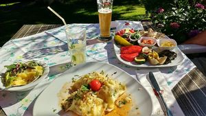 yummy 'Maultaschen' (swabian stuffed pasta) and Antipasti Plate at Gajas Welt in Kaisersbach-ebni