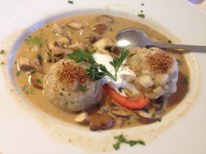 dumplings with mushroom sauce at Gajas Welt in Kaisersbach-ebni