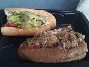 Half Hoagies - NO Mayo, NO Provolone, + Follow Your Heart® Vegan Cheese - Avocado on French Roll, Tempeh on Multigrain Roll at Mellow Mushroom in Lincoln