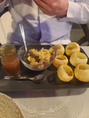Pani Puri, part of my partners tasting menu.  Most of it vegan so I could try. at Rajwadi Thali in Tenerife