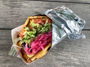Jackfruit gyro wrap at Tiki Tzatziki  in Hanalei