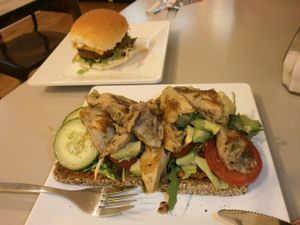 'Chicken' sandwich at De Vegetarische Traiteur in Amsterdam