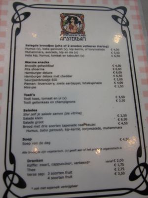 Menu at De Vegetarische Traiteur in Amsterdam