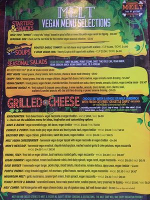 Vegan Menu at Melt Bar & Grilled in Mentor