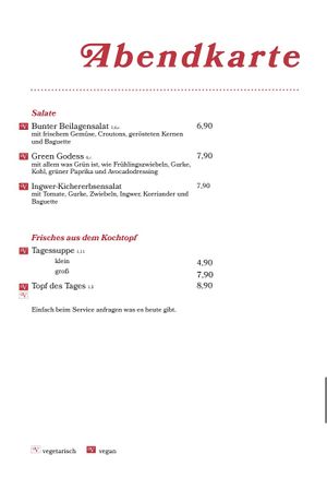 Menü  at Aegis Café in Ulm